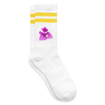 Vibrant_Magenta_Bougainvillea_Flower - Gestreifte Tennissocken - Weiß/Gelb - Rechts