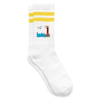 Leuchtturm am Meer im Sonnenkreis - Gestreifte Tennissocken - Weiß/Gelb - Rechts