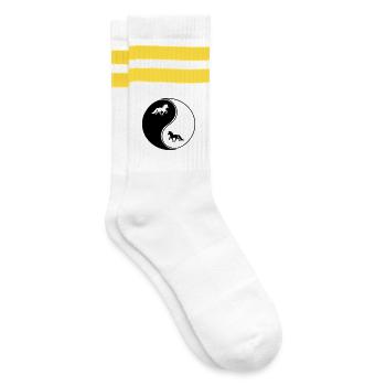 Islandpferde Yin Yang, Islandpferd Tölt, Isländer - Gestreifte Tennissocken - Weiß/Gelb - Rechts