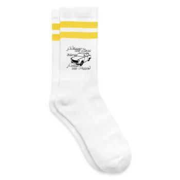  , DDR Kult , Männer aus Stahl (25) - Gestreifte Tennissocken - Weiß/Gelb - Rechts