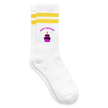 Neon Geburtstagskuchen Sticker - Gestreifte Tennissocken - Weiß/Gelb - Rechts