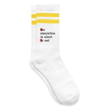 The End of Simulation, Sci-Fi Matrix Humor Shirt - Striped tennis socks - white/yellow - Right