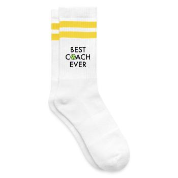 Best coach ever - Striped tennis socks - white/yellow - Right