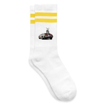 Delorean avec BMX old school des années 80 à l’arrière - Chaussettes de tennis - blanc/jaune - Droite