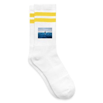 Lighthouse over Calm Blue Adriatic Sea Croatia - Striped tennis socks - white/yellow - Right