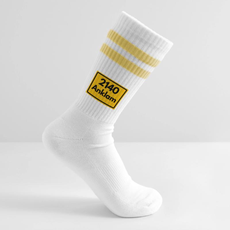 OLD POSTCODE POSTCODE RETRO 2140 ANKLAM HEIMAT Striped tennis socks
