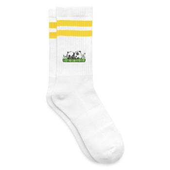 Unser Traum Panda ZZzzZZzz - Pandas - Bär - Comic - Gestreifte Tennissocken - Weiß/Gelb - Rechts