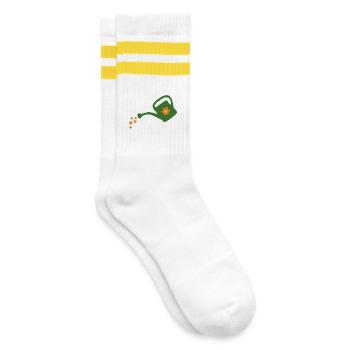 Blumen gießen Gießkanne (dunkel) - Gestreifte Tennissocken - Weiß/Gelb - Rechts
