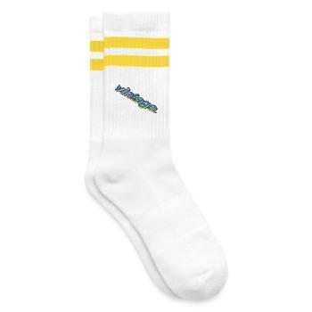 Vintage Retro 3D Typography Design - Gestreifte Tennissocken - Weiß/Gelb - Rechts