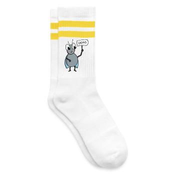 Fliege mit DEMO Schild - Gestreifte Tennissocken - Weiß/Gelb - Rechts