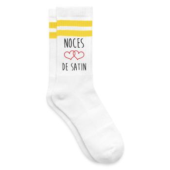 Satin-Hochzeit 24 Jahre Liebe - Gestreifte Tennissocken - Weiß/Gelb - Rechts