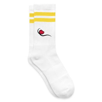Herz - Gestreifte Tennissocken - Weiß/Gelb - Rechts
