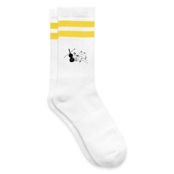 Violine mit Noten Schattenbild, - Gestreifte Tennissocken - Weiß/Gelb - Rechts