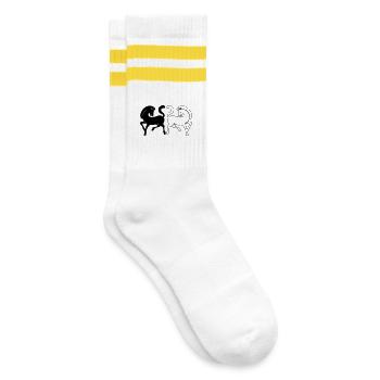 Zwei Pferde schwarz und weiß oder transparent - Gestreifte Tennissocken - Weiß/Gelb - Rechts