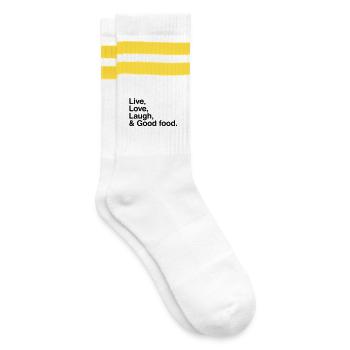 live love laugh and good food - Striped tennis socks - white/yellow - Right