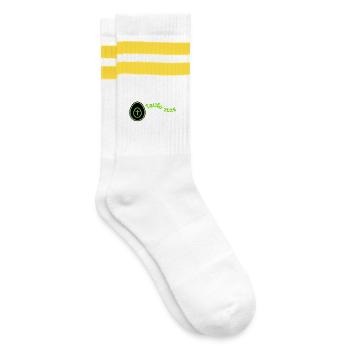 Taufe 2025 Kreuz im Ei hell grün Querformat - Gestreifte Tennissocken - Weiß/Gelb - Rechts