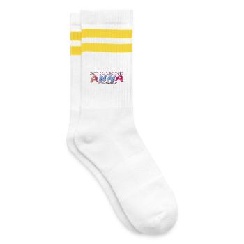 Schulkind Anna Schule - Gestreifte Tennissocken - Weiß/Gelb - Rechts