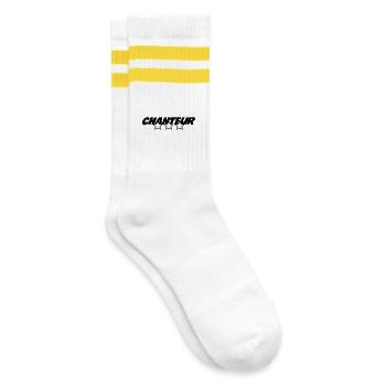 Sänger – Musik, Bühne, Leidenschaft, Stimme, Performance - Gestreifte Tennissocken - Weiß/Gelb - Rechts