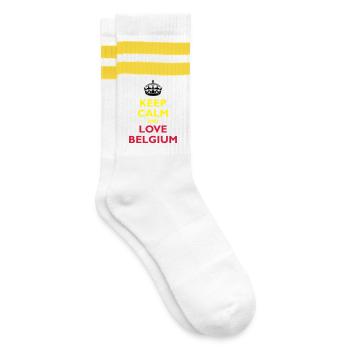 Keep Calm & Love Belgium - Gestreifte Tennissocken - Weiß/Gelb - Rechts