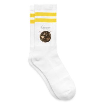 Königin des Pétanque - Gestreifte Tennissocken - Weiß/Gelb - Rechts