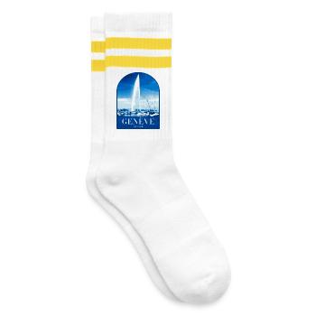 Genf JetdEau Hafen Motiv - Gestreifte Tennissocken - Weiß/Gelb - Rechts