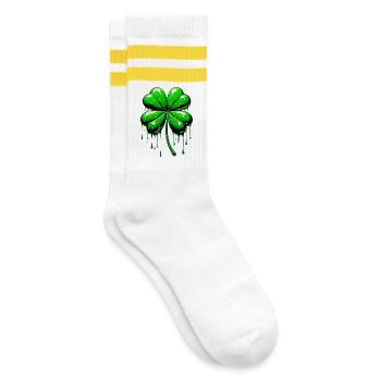 Four-leaf clover - Striped tennis socks - white/yellow - Right