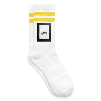 Mode, Menschen abstrakt. Aquarell  mit Tusche - Gestreifte Tennissocken - Weiß/Gelb - Rechts