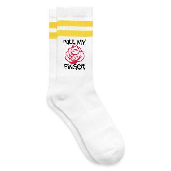 Pull my Finger - Gestreifte Tennissocken - Weiß/Gelb - Rechts