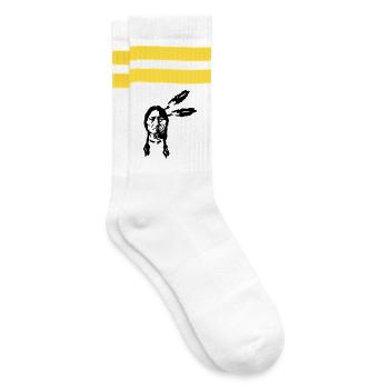 indianer krieger western - Gestreifte Tennissocken - Weiß/Gelb - Rechts