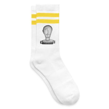 Zeichenpuppe gezeichnet - Gestreifte Tennissocken - Weiß/Gelb - Rechts