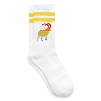 Steinbock, Wandern, Berge - Gestreifte Tennissocken - Weiß/Gelb - Rechts