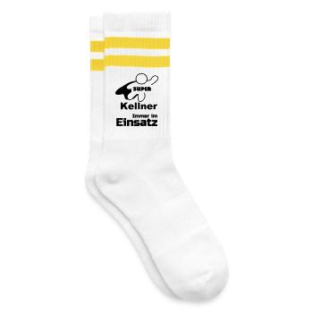 Super Kellner Geschenk - Gestreifte Tennissocken - Weiß/Gelb - Rechts