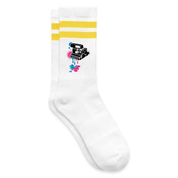 Sofortbildkamera - Farbe tropft raus - - Gestreifte Tennissocken - Weiß/Gelb - Rechts
