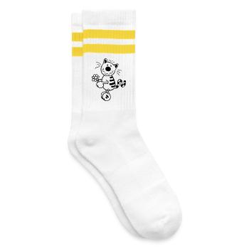 Katze mit Blume - Gestreifte Tennissocken - Weiß/Gelb - Rechts