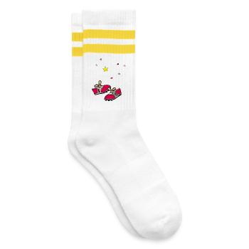 Football boots, stars - Striped tennis socks - white/yellow - Right