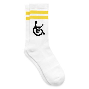 Wheelchair, wheelchair, guitar, guitarist, disability* - Striped tennis socks - white/yellow - Right