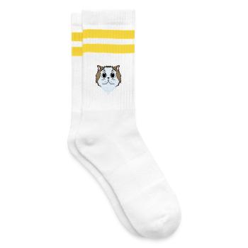 Perserkatze Katzenrasse Katze - Gestreifte Tennissocken - Weiß/Gelb - Rechts