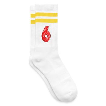 Nummer 6 - 6 Jahre - Gestreifte Tennissocken - Weiß/Gelb - Rechts