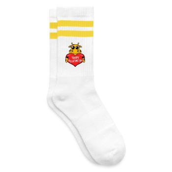 Valentine's Day Heart Giraffe - Striped tennis socks - white/yellow - Right