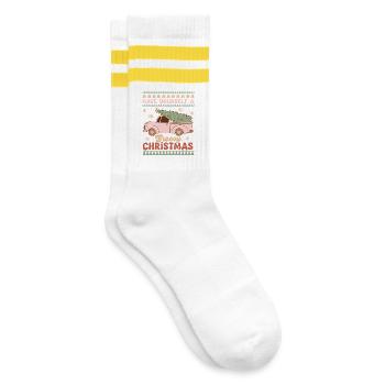 Hässlicher Weihnachtspullover - Gestreifte Tennissocken - Weiß/Gelb - Rechts