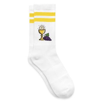Holy Communion Chalice and Grapes - Striped tennis socks - white/yellow - Right