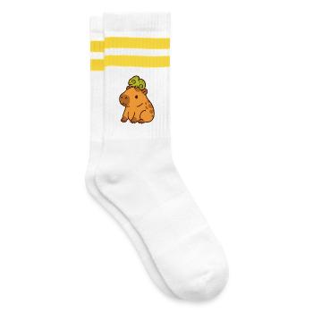 Capybara & Chameleon – Friends for Life 🦎🦫 - Striped tennis socks - white/yellow - Right