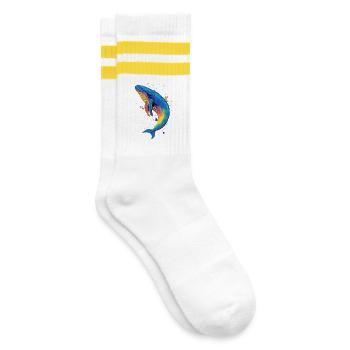 Blue Whale Whale Blue Whales Whale Song Diver Ocean Whales - Striped tennis socks - white/yellow - Right