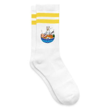 Lustiges Llamen Ramen Llama Alpaca Japanisches Essensgeschenk - Gestreifte Tennissocken - Weiß/Gelb - Rechts