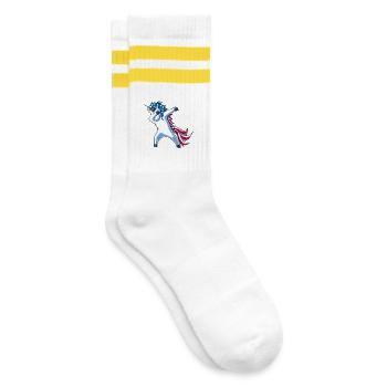 Americorn Unicorn Amerikanische Flagge abpuppen 4. Juli - Gestreifte Tennissocken - Weiß/Gelb - Rechts