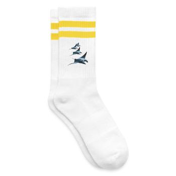Manta Ray, Devil Ray, Stingray, Diver - Striped tennis socks - white/yellow - Right