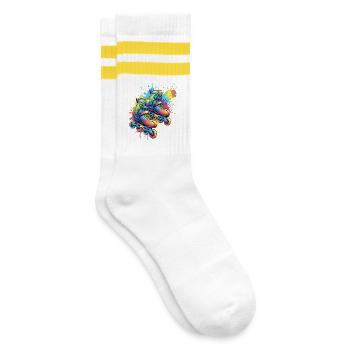Rollschuhe – Urbane Sportillustration - Gestreifte Tennissocken - Weiß/Gelb - Rechts