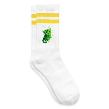 Alien Cat - Gestreifte Tennissocken - Weiß/Gelb - Rechts