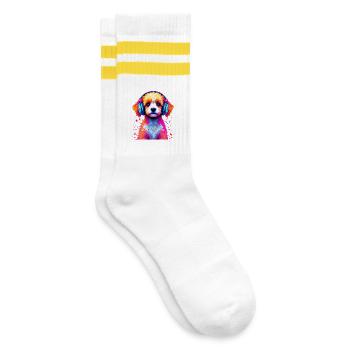 Poodle Headphones - Striped tennis socks - white/yellow - Right