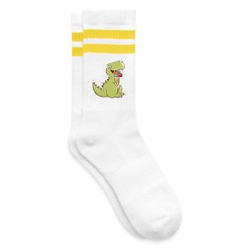 Süßer Dino mit Eis – Cute T-Rex Treat - Striped tennis socks - white/yellow - Right